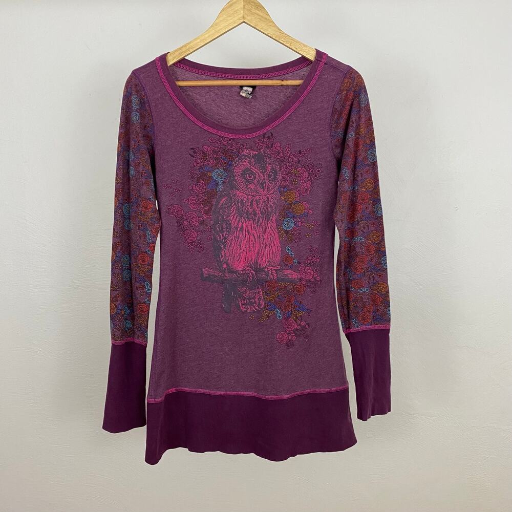 Free People Wildlife Burnout Crew - Purple Owl - Size Medium
